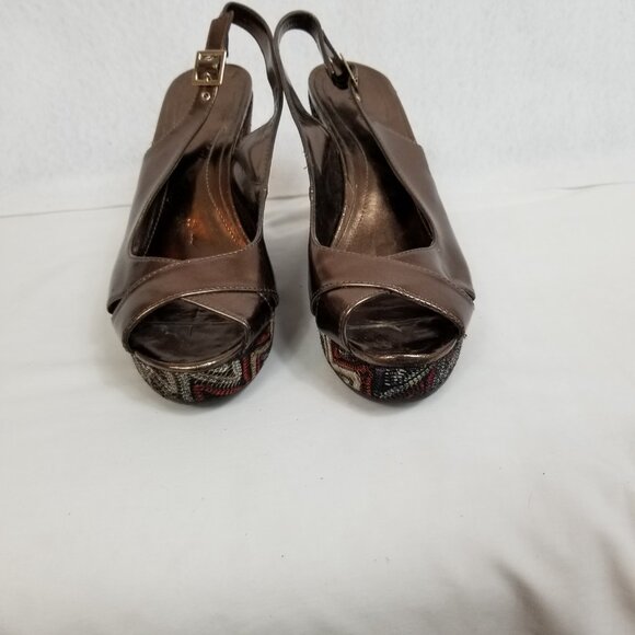 STYLE & CO 5" Wedge 1" Platform Heels Brown Size 9M ~ 4366 - Picture 3 of 11